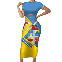 Custom Aruba Football Family Matching Short Sleeve Bodycon Dress and Hawaiian Shirt 2025 Coat Of Arms Style