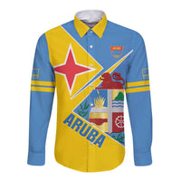 Custom Aruba Football Long Sleeve Button Shirt 2025 Coat Of Arms Style