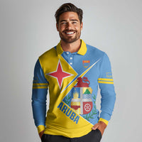 Custom Aruba Football Long Sleeve Polo Shirt 2025 Coat Of Arms Style