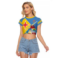 Custom Aruba Football Raglan Cropped T Shirt 2025 Coat Of Arms Style