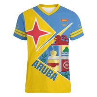 Custom Aruba Football Women V-Neck T-Shirt 2025 Coat Of Arms Style