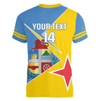 Custom Aruba Football Women V-Neck T-Shirt 2025 Coat Of Arms Style