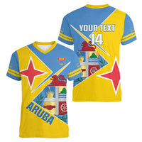 Custom Aruba Football Women V-Neck T-Shirt 2025 Coat Of Arms Style