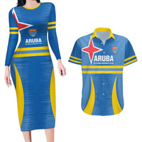 Custom Aruba Football Couples Matching Long Sleeve Bodycon Dress and Hawaiian Shirt 2025 Go Champions Flag Color