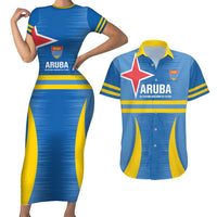 Custom Aruba Football Couples Matching Short Sleeve Bodycon Dress and Hawaiian Shirt 2025 Go Champions Flag Color