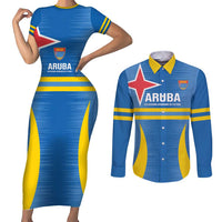 Custom Aruba Football Couples Matching Short Sleeve Bodycon Dress and Long Sleeve Button Shirt 2025 Go Champions Flag Color
