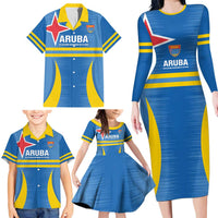 Custom Aruba Football Family Matching Long Sleeve Bodycon Dress and Hawaiian Shirt 2025 Go Champions Flag Color