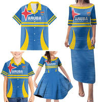 Custom Aruba Football Family Matching Puletasi and Hawaiian Shirt 2025 Go Champions Flag Color