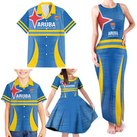 Custom Aruba Football Family Matching Tank Maxi Dress and Hawaiian Shirt 2025 Go Champions Flag Color