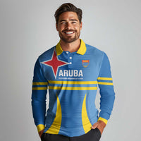 Custom Aruba Football Long Sleeve Polo Shirt 2025 Go Champions Flag Color