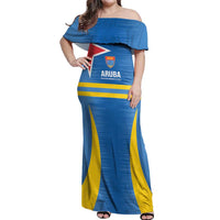 Custom Aruba Football Off Shoulder Maxi Dress 2025 Go Champions Flag Color