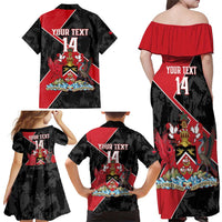 Custom Trinidad and Tobago Football Family Matching Off Shoulder Maxi Dress and Hawaiian Shirt 2025 Go Soca Warriors