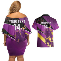 Custom Trinidad and Tobago Cricket Couples Matching Off Shoulder Short Dress and Hawaiian Shirt Come On Knight Riders Purple Version