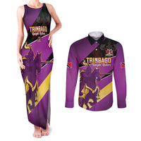 Custom Trinidad and Tobago Cricket Couples Matching Tank Maxi Dress and Long Sleeve Button Shirt Come On Knight Riders Purple Version