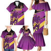 Custom Trinidad and Tobago Cricket Family Matching Mermaid Dress and Hawaiian Shirt Come On Knight Riders Purple Version