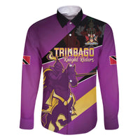 Custom Trinidad and Tobago Cricket Family Matching Off The Shoulder Long Sleeve Dress and Hawaiian Shirt Come On Knight Riders Purple Version