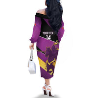 Custom Trinidad and Tobago Cricket Family Matching Off The Shoulder Long Sleeve Dress and Hawaiian Shirt Come On Knight Riders Purple Version