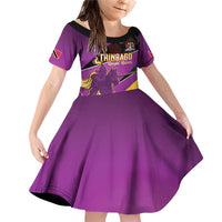 Custom Trinidad and Tobago Cricket Family Matching Off Shoulder Short Dress and Hawaiian Shirt Come On Knight Riders Purple Version