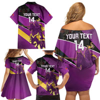 Custom Trinidad and Tobago Cricket Family Matching Off Shoulder Short Dress and Hawaiian Shirt Come On Knight Riders Purple Version