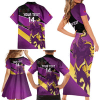 Custom Trinidad and Tobago Cricket Family Matching Short Sleeve Bodycon Dress and Hawaiian Shirt Come On Knight Riders Purple Version