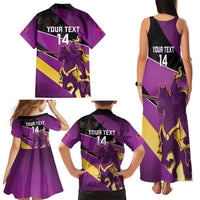 Custom Trinidad and Tobago Cricket Family Matching Tank Maxi Dress and Hawaiian Shirt Come On Knight Riders Purple Version