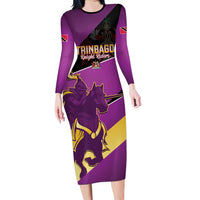 Custom Trinidad and Tobago Cricket Long Sleeve Bodycon Dress Come On Knight Riders Purple Version