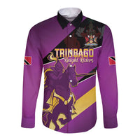 Custom Trinidad and Tobago Cricket Long Sleeve Button Shirt Come On Knight Riders Purple Version