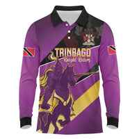 Custom Trinidad and Tobago Cricket Long Sleeve Polo Shirt Come On Knight Riders Purple Version