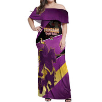 Custom Trinidad and Tobago Cricket Off Shoulder Maxi Dress Come On Knight Riders Purple Version