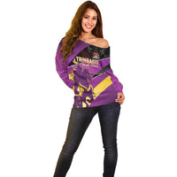 Custom Trinidad and Tobago Cricket Off Shoulder Sweater Come On Knight Riders Purple Version