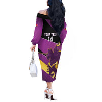 Custom Trinidad and Tobago Cricket Off The Shoulder Long Sleeve Dress Come On Knight Riders Purple Version