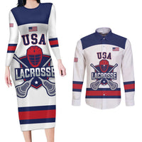 Custom United States Lacrosse Couples Matching Long Sleeve Bodycon Dress and Long Sleeve Button Shirt Go Champions White Version