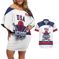 Custom United States Lacrosse Couples Matching Off Shoulder Short Dress and Hawaiian Shirt Go Champions White Version