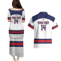 Custom United States Lacrosse Couples Matching Puletasi and Hawaiian Shirt Go Champions White Version