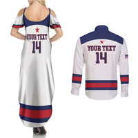 Custom United States Lacrosse Couples Matching Summer Maxi Dress and Long Sleeve Button Shirt Go Champions White Version