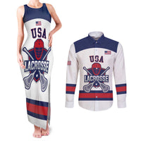 Custom United States Lacrosse Couples Matching Tank Maxi Dress and Long Sleeve Button Shirt Go Champions White Version