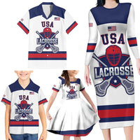 Custom United States Lacrosse Family Matching Long Sleeve Bodycon Dress and Hawaiian Shirt Go Champions White Version