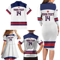 Custom United States Lacrosse Family Matching Long Sleeve Bodycon Dress and Hawaiian Shirt Go Champions White Version