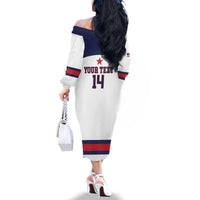 Custom United States Lacrosse Family Matching Off The Shoulder Long Sleeve Dress and Hawaiian Shirt Go Champions White Version