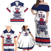 Custom United States Lacrosse Family Matching Off Shoulder Maxi Dress and Hawaiian Shirt Go Champions White Version