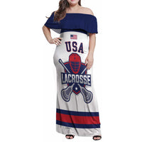 Custom United States Lacrosse Family Matching Off Shoulder Maxi Dress and Hawaiian Shirt Go Champions White Version