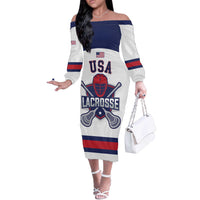 Custom United States Lacrosse Off The Shoulder Long Sleeve Dress Go Champions White Version
