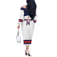 Custom United States Lacrosse Off The Shoulder Long Sleeve Dress Go Champions White Version