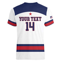 Custom United States Lacrosse Women V-Neck T-Shirt Go Champions White Version