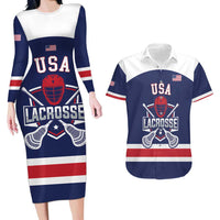 Custom United States Lacrosse Couples Matching Long Sleeve Bodycon Dress and Hawaiian Shirt Go Champions Blue Version
