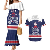 Custom United States Lacrosse Couples Matching Mermaid Dress and Hawaiian Shirt Go Champions Blue Version