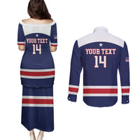 Custom United States Lacrosse Couples Matching Puletasi and Long Sleeve Button Shirt Go Champions Blue Version