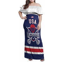 Custom United States Lacrosse Family Matching Off Shoulder Maxi Dress and Hawaiian Shirt Go Champions Blue Version