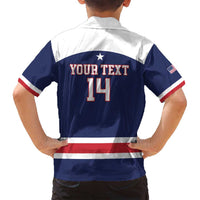 Custom United States Lacrosse Family Matching Off Shoulder Short Dress and Hawaiian Shirt Go Champions Blue Version