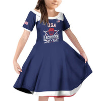 Custom United States Lacrosse Family Matching Off Shoulder Short Dress and Hawaiian Shirt Go Champions Blue Version